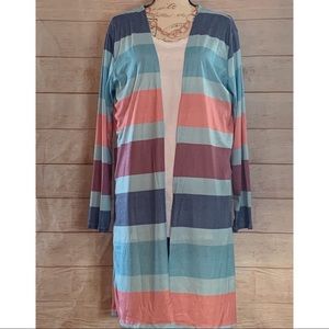 Multi Color Stripe Textured Open Cardigan
